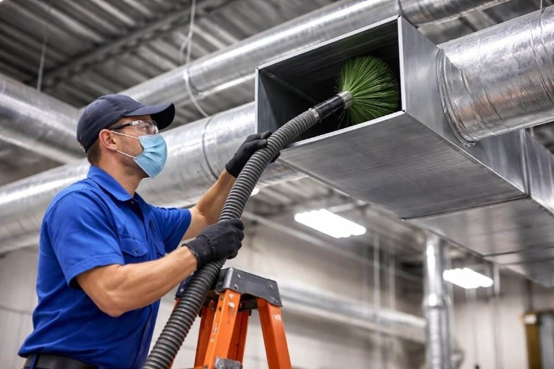 Certified technician using professional duct cleaning equipment in Brooklyn
